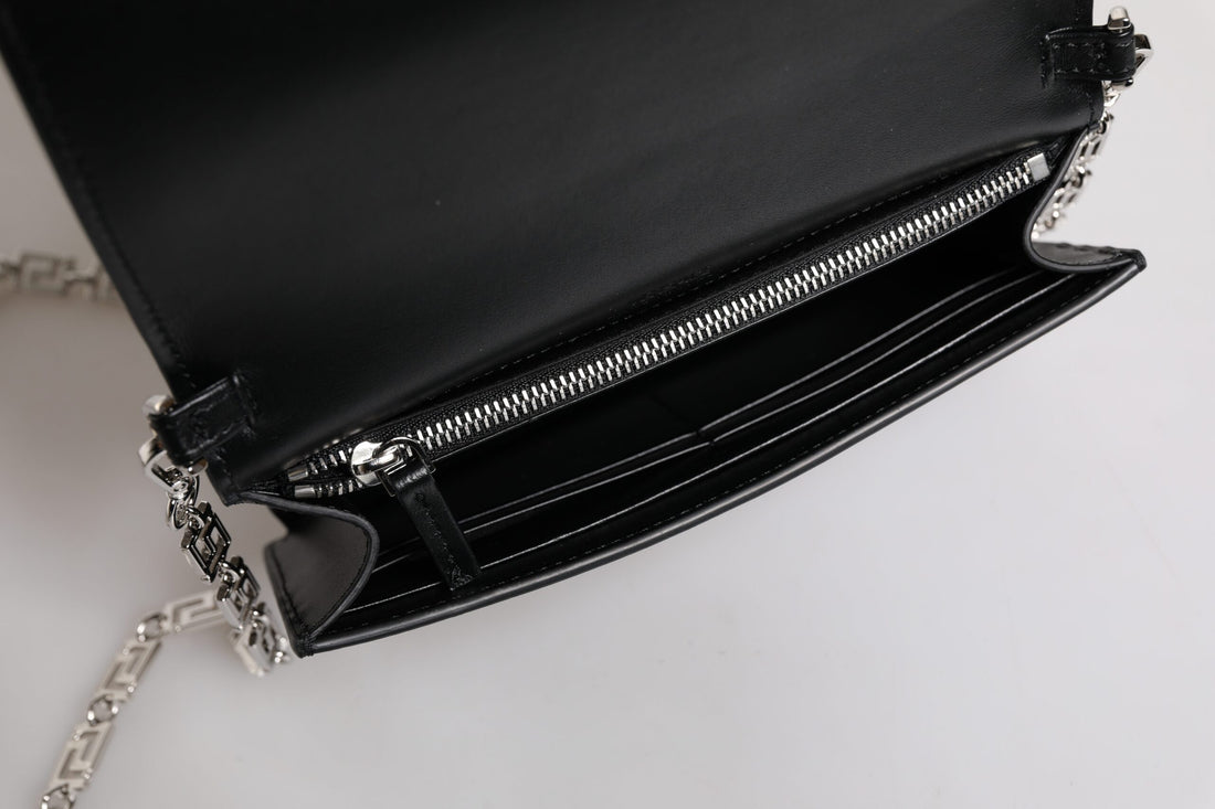 Versace Black Calfskin Leather Chain Strap Shoulder Crossbody Bag