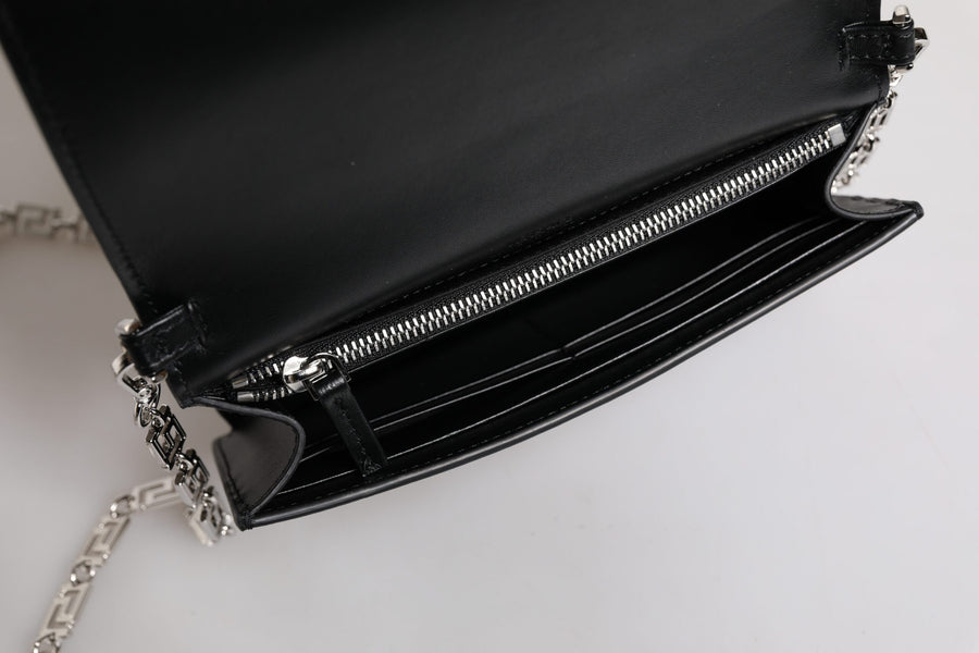 Versace Black Calfskin Leather Chain Strap Shoulder Crossbody Bag