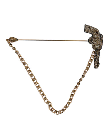 Dolce & Gabbana Black Gold Brass Copper Revolver Brooch Lapel Pin