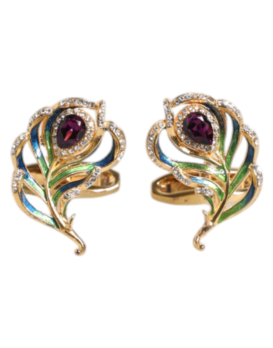 Dolce & Gabbana Multicolor Peacock Feathers 925 Sterling Silver Cufflink