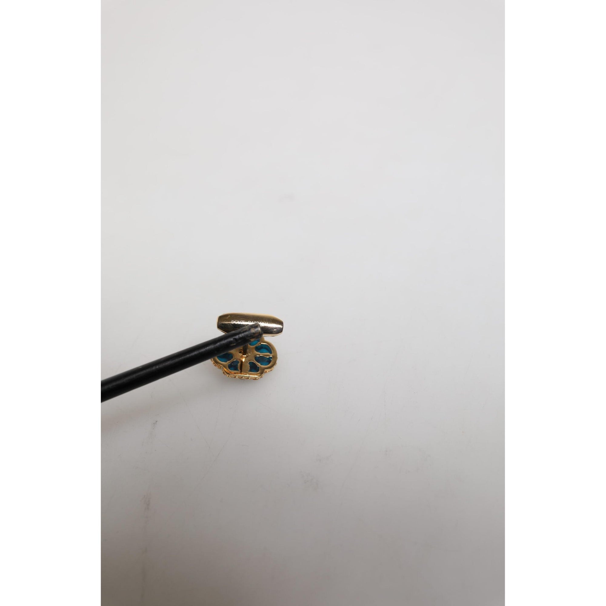 Dolce &amp; Gabbana Gold Brass Blue Enameled Flower Cufflink
