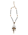 Dolce & Gabbana Gold Brass Black Beaded Chain Rosary Pendant Necklace