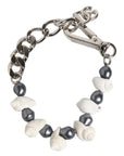 Dolce & Gabbana Silver Tone Brass Beaded Shell DG Logo Pendant Bracelet
