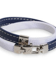 Dolce & Gabbana Blue White Leather Trimmed DG Engraved Silver Tone Clasp Bracelet
