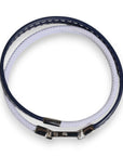 Dolce & Gabbana Blue White Leather Trimmed DG Engraved Silver Tone Clasp Bracelet