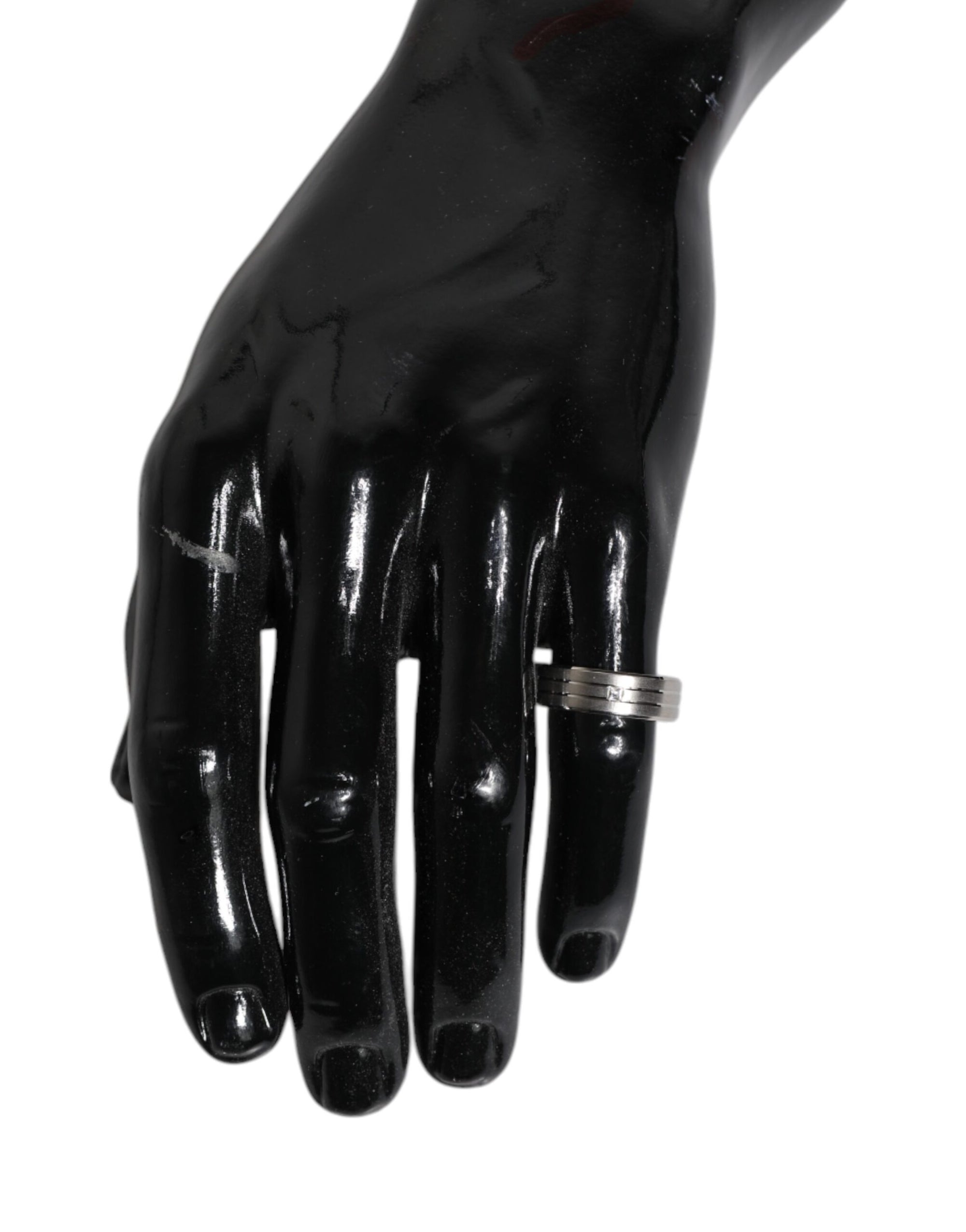 Dolce &amp; Gabbana Silver Tone Brass Clear Crystal DG Logo Ring