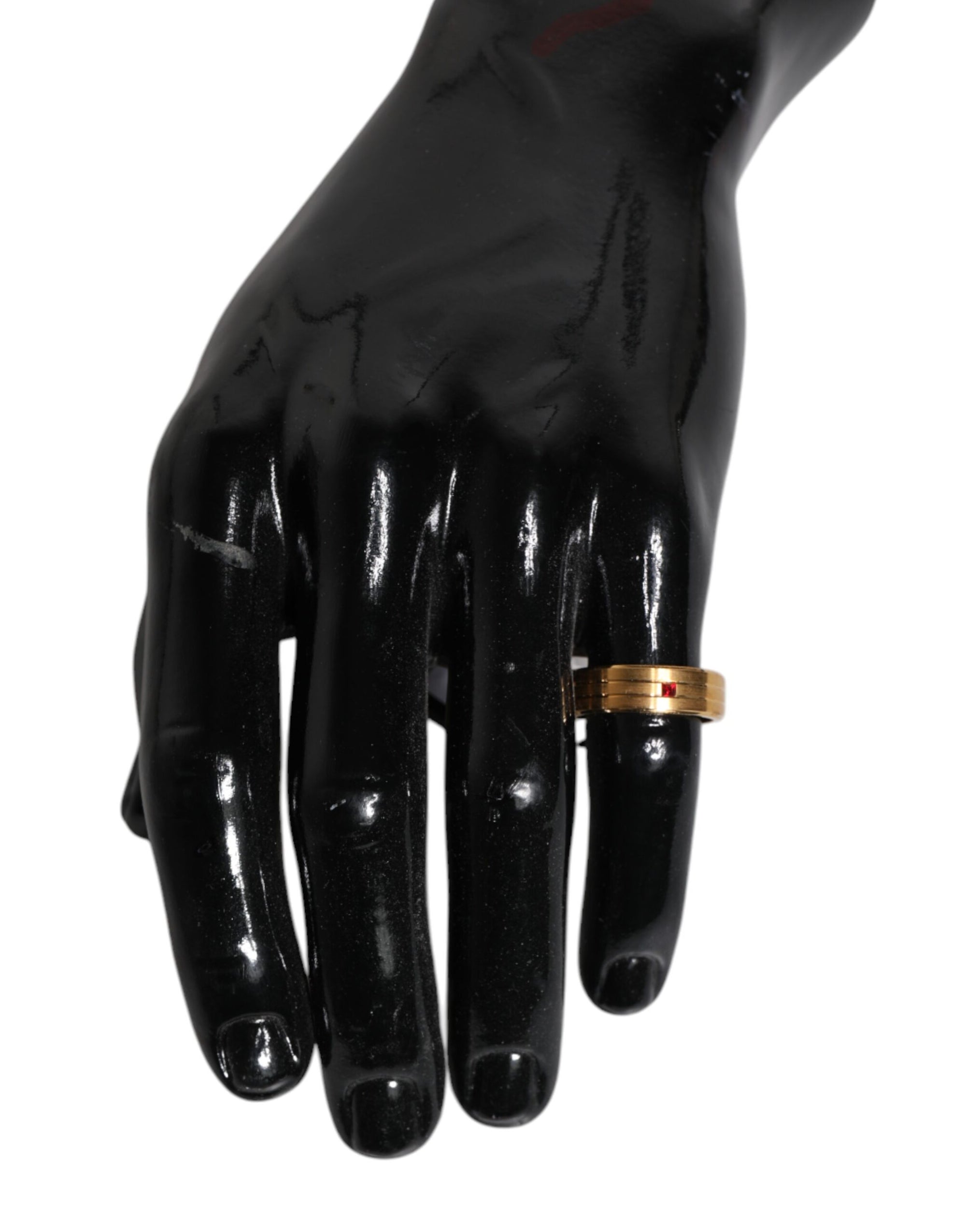 Dolce &amp; Gabbana Gold Tone Brass Red Crystal DG Logo Ring