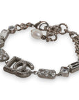Dolce & Gabbana Silver Brass Crystal DG Logo Charm Embellished Bracelet