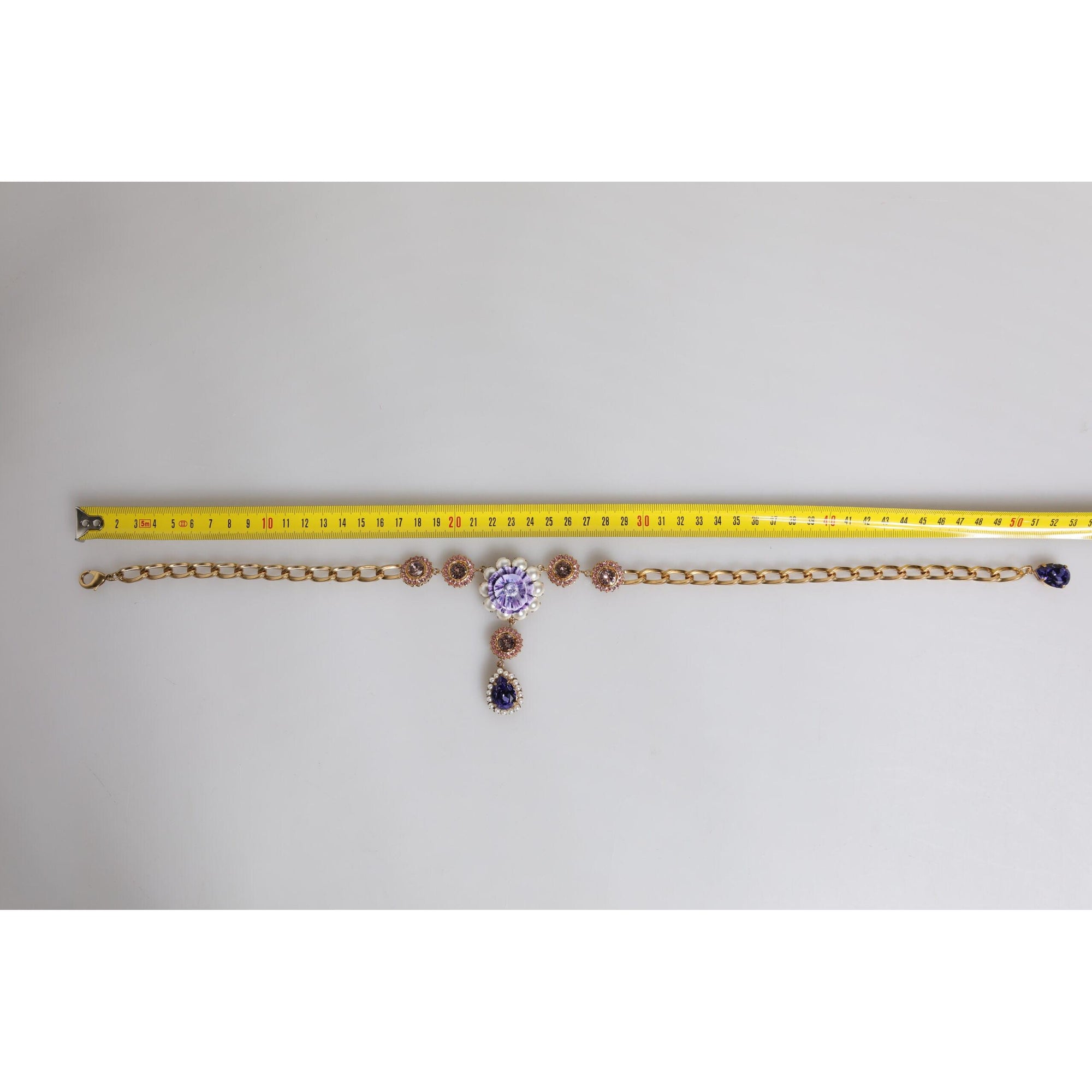 Dolce &amp; Gabbana Gold Brass Floral Crystals Pearl Embellished Necklace