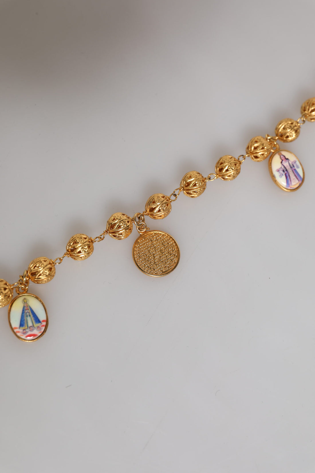 Dolce & Gabbana Gold Tone Chain Brass Beaded Statement Sicily Necklace