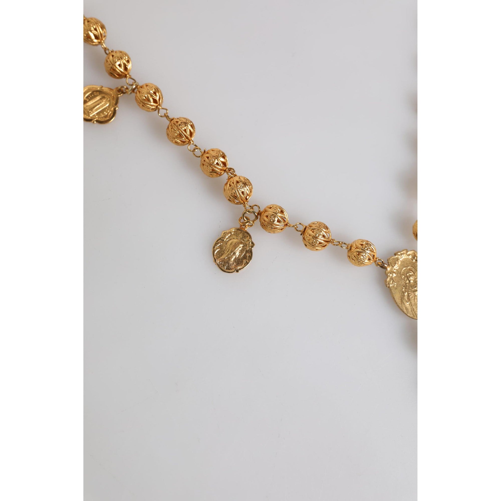 Dolce &amp; Gabbana Gold Tone Chain Brass Beaded Statement Sicily Necklace