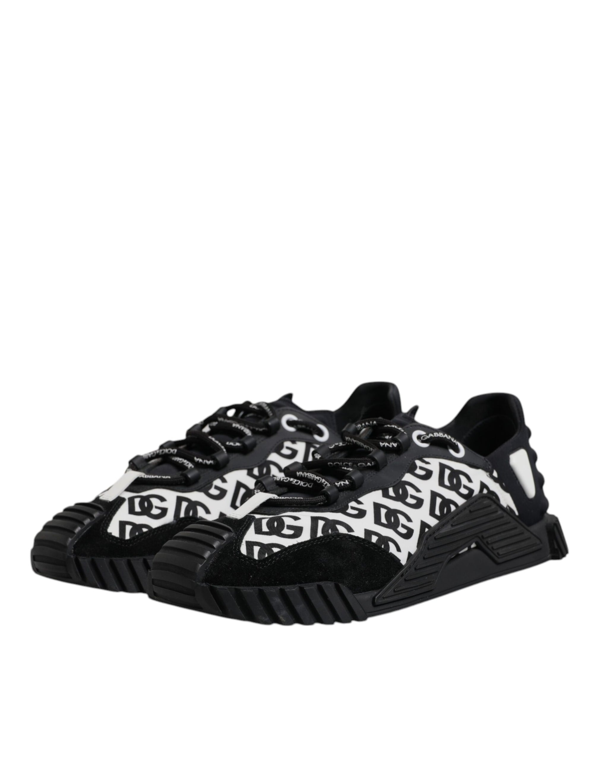 Dolce &amp; Gabbana Black Logo Lace Up Low Top NS1 Sneakers Shoes