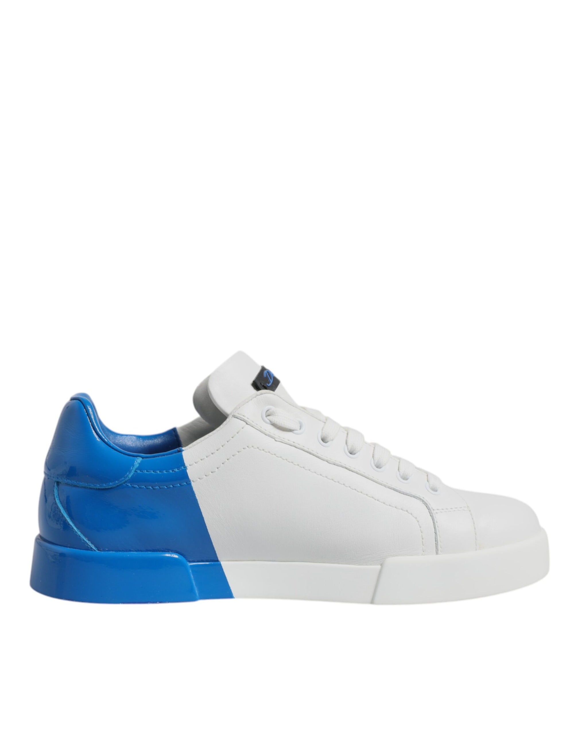 Dolce &amp; Gabbana White Blue Leather Logo Low Top Sneakers Shoes