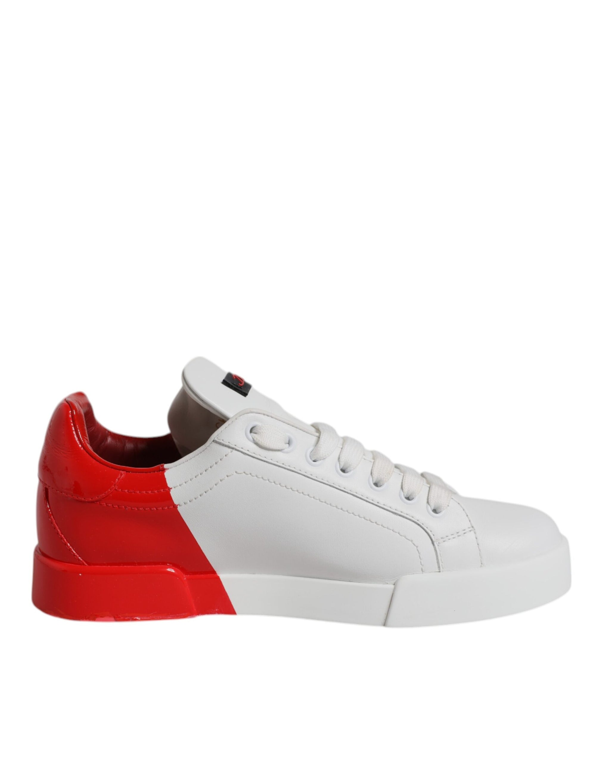 Dolce &amp; Gabbana White Red Leather Logo Low Top Sneakers Shoes
