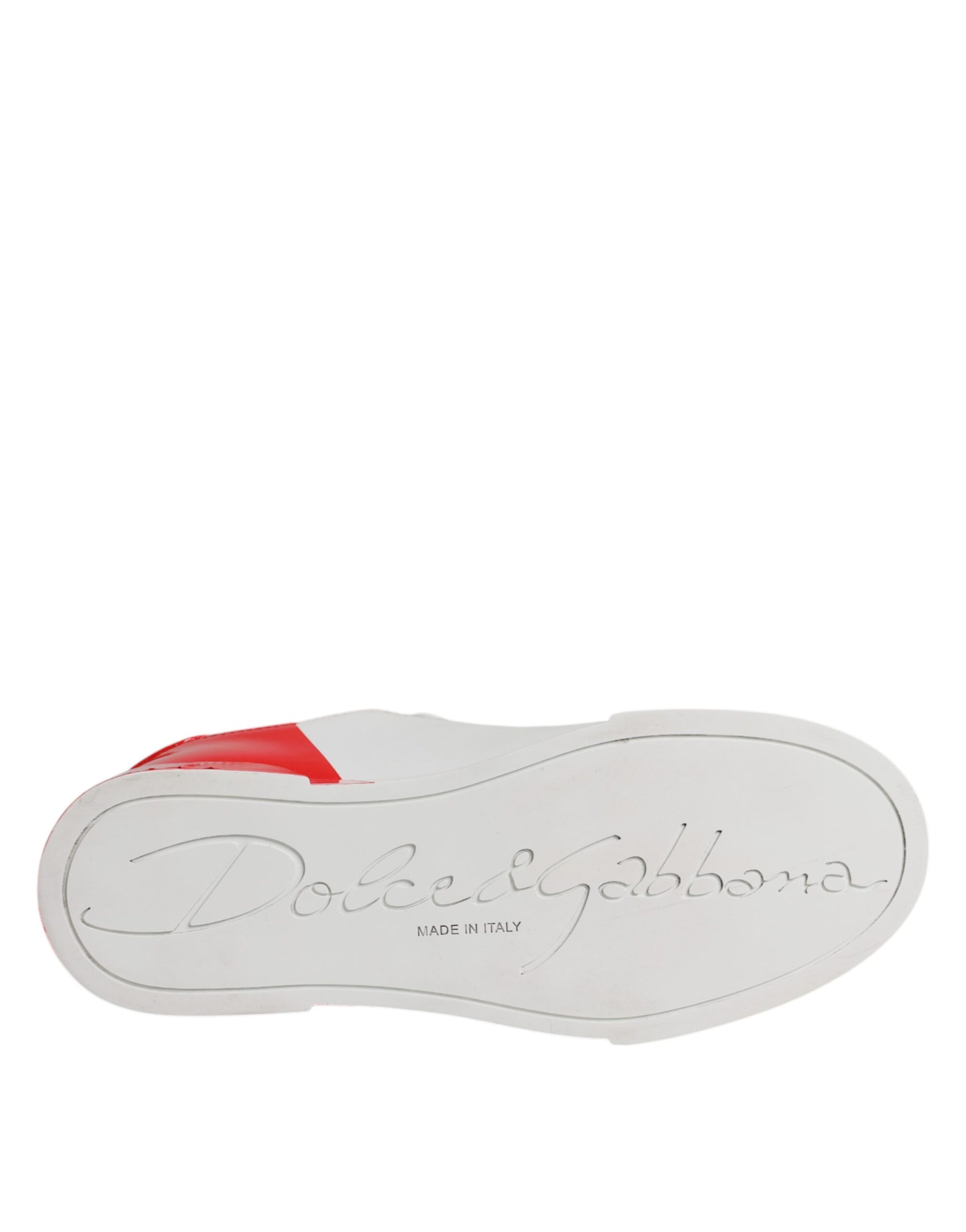 Dolce &amp; Gabbana White Red Leather Logo Low Top Sneakers Shoes