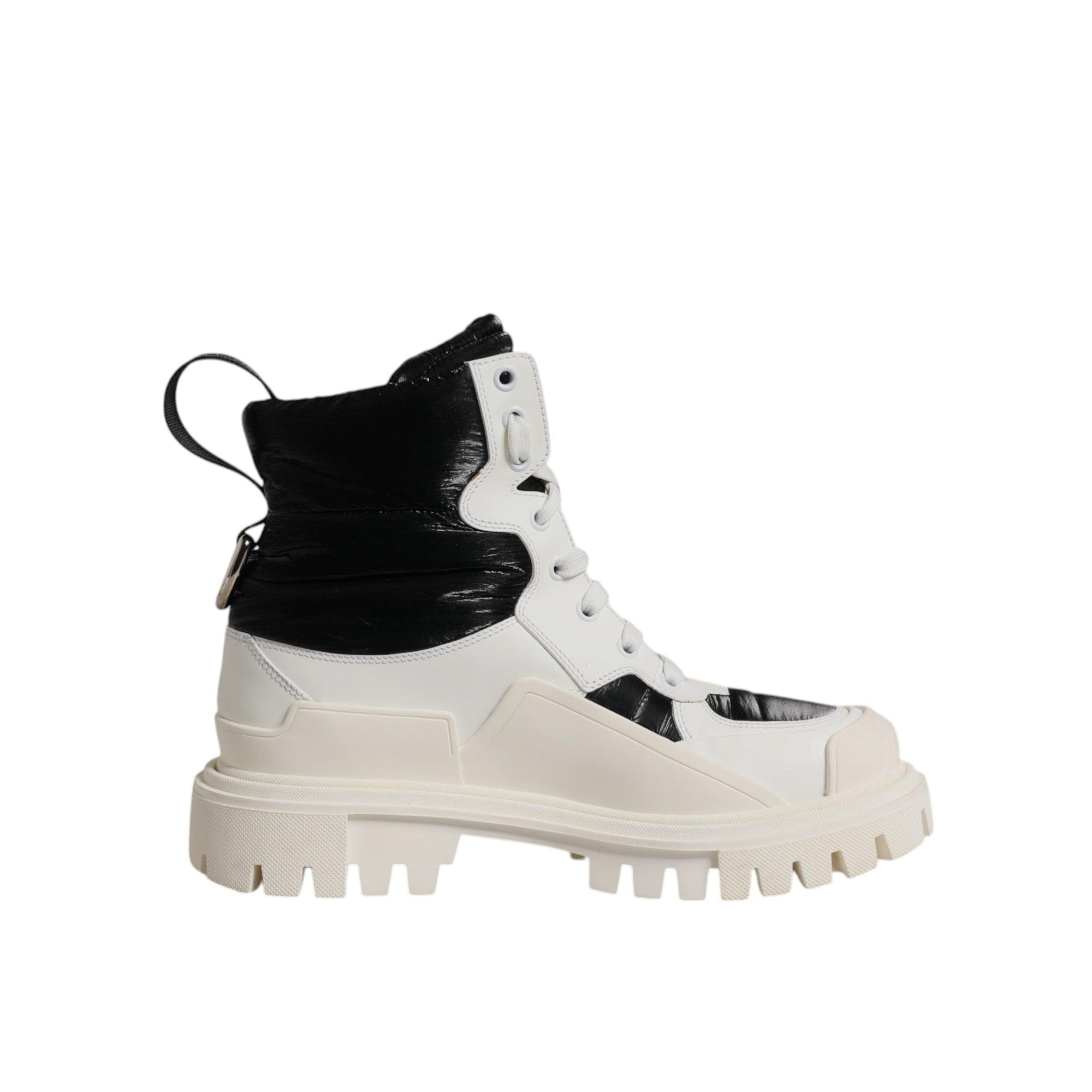 Dolce &amp; Gabbana White Padded Mid Calf Lace Up Boots Shoes