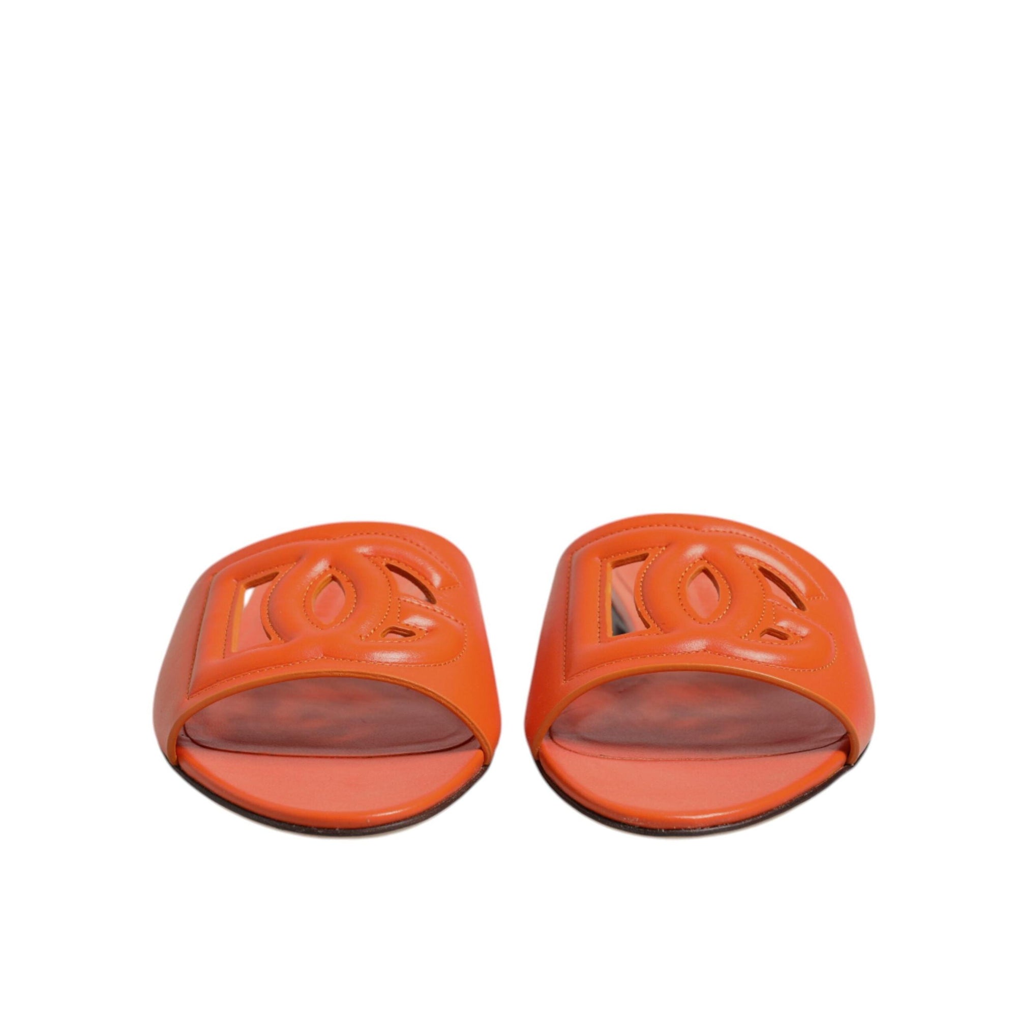 Dolce &amp; Gabbana Orange Leather Logo Flats Sandals Shoes