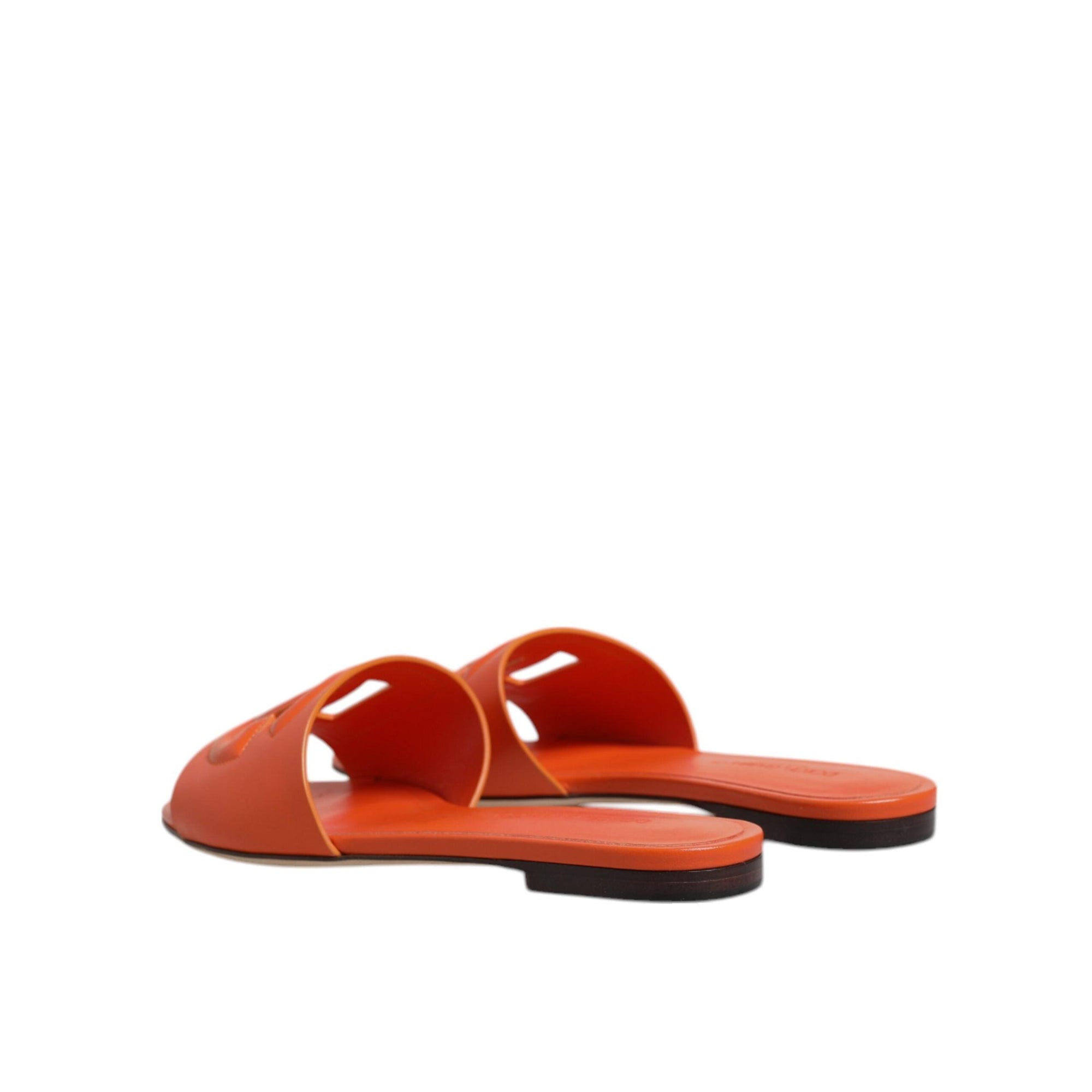 Dolce &amp; Gabbana Orange Leather Logo Flats Sandals Shoes