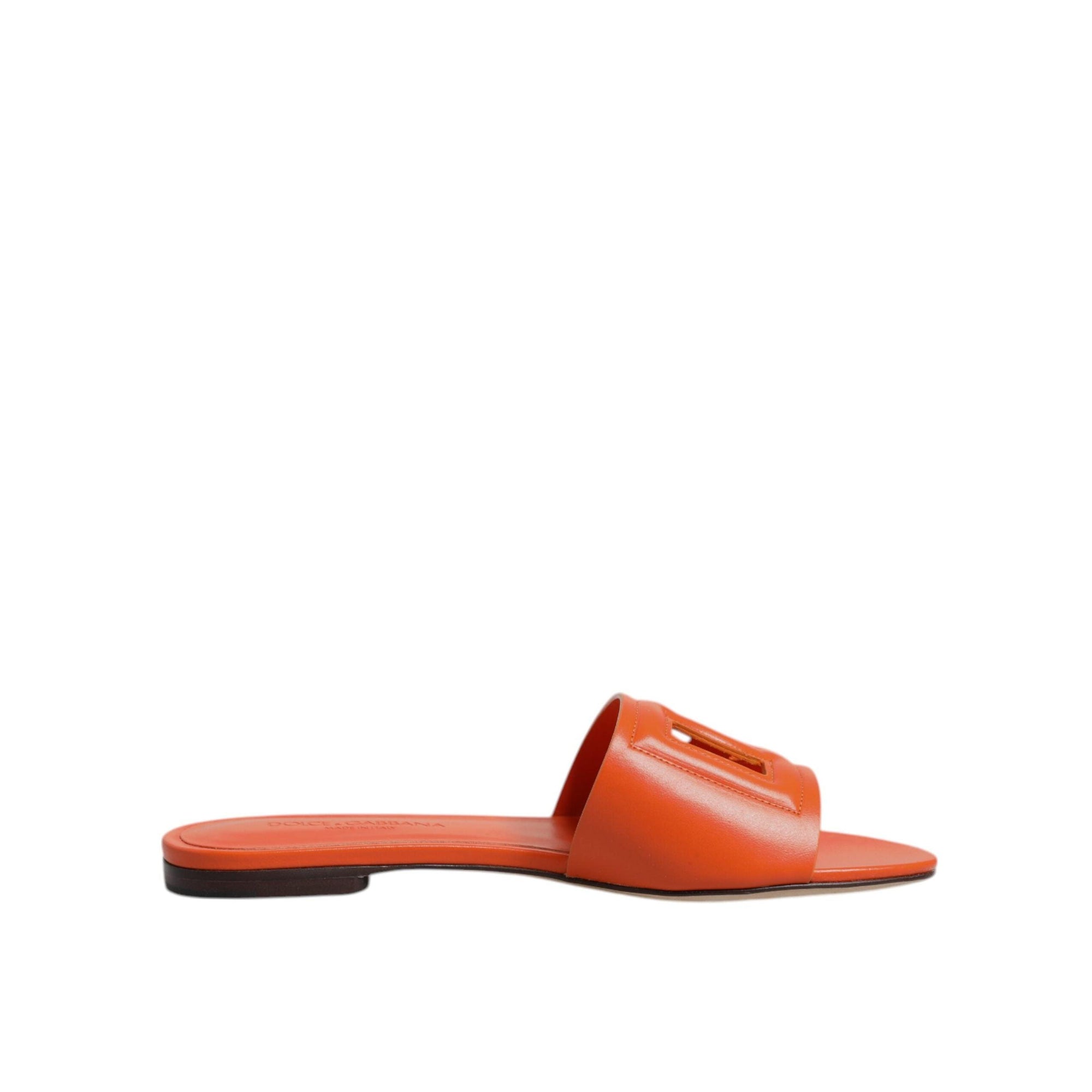 Dolce &amp; Gabbana Orange Leather Logo Flats Sandals Shoes