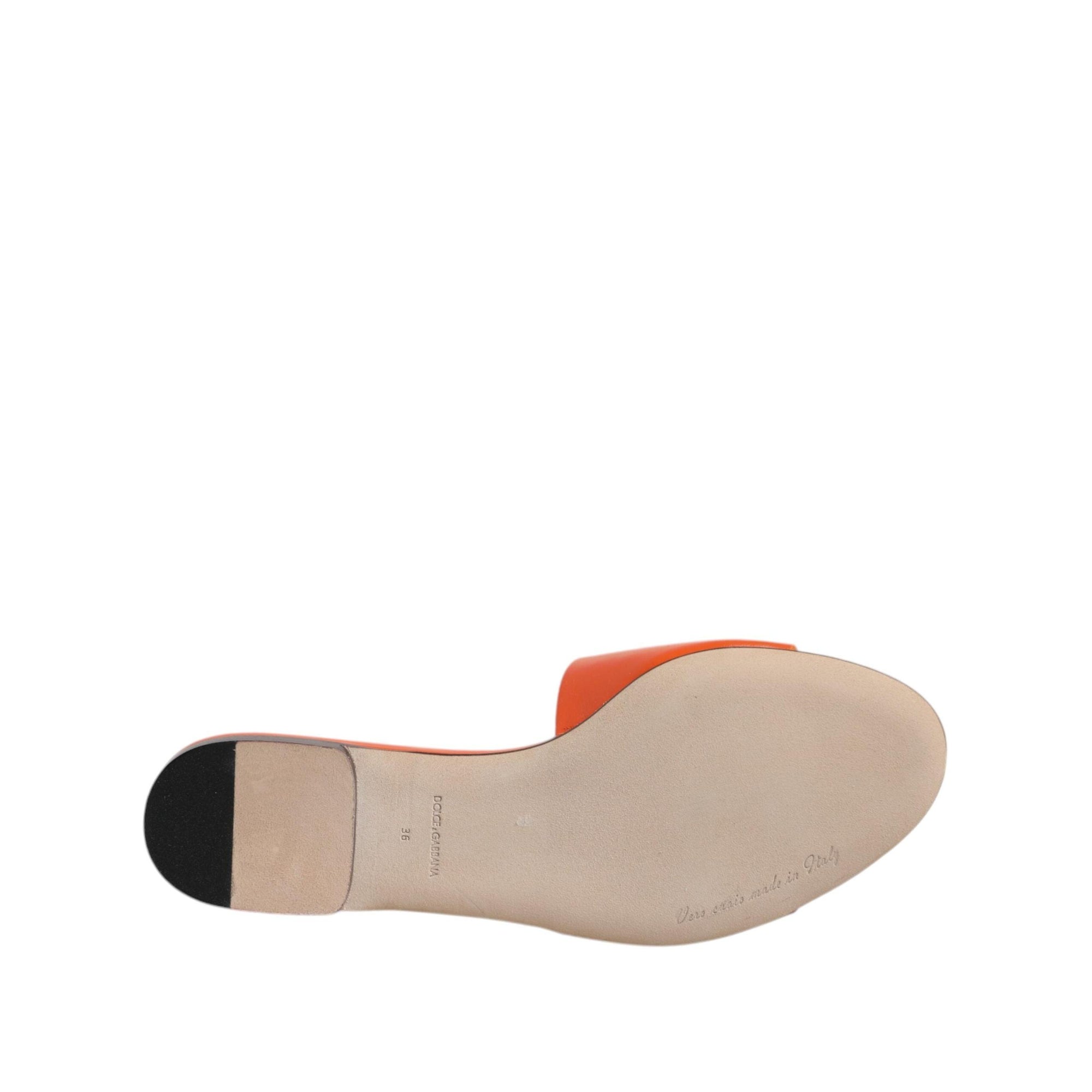 Dolce &amp; Gabbana Orange Leather Logo Flats Sandals Shoes