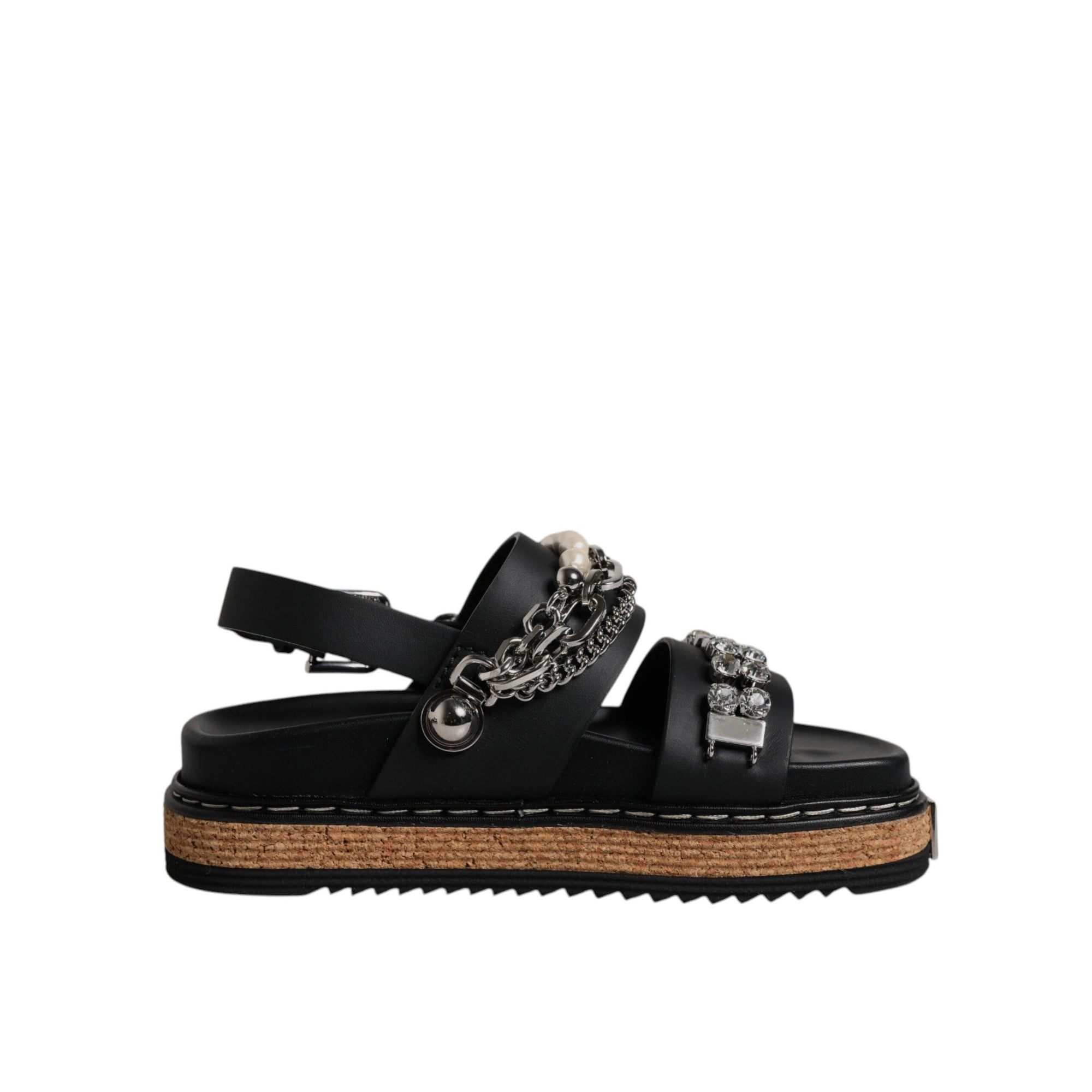 Dolce &amp; Gabbana Black Crystal Embellish Strap Sandals Shoes