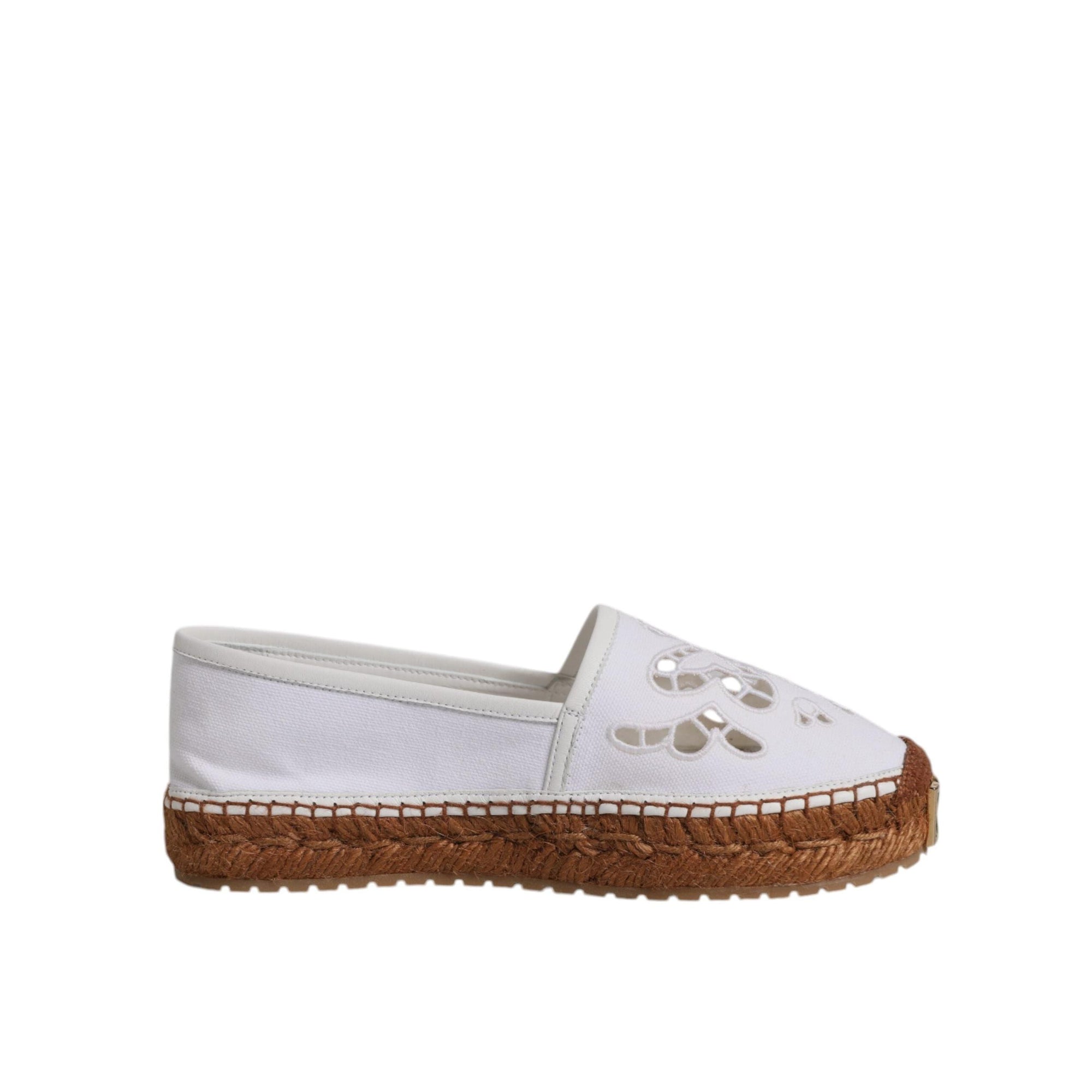 Dolce &amp; Gabbana White Logo Eyelet Slip On Espadrilles Shoes