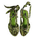 Dolce & Gabbana Green Animal Print Ankle Wrap Sandals Shoes