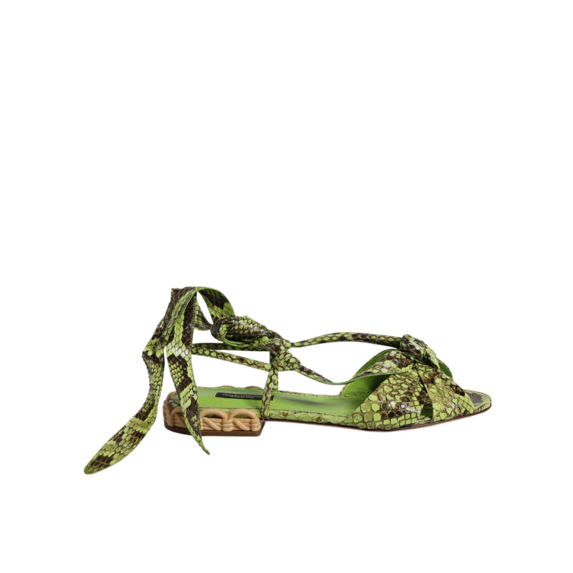 Dolce &amp; Gabbana Green Animal Print Ankle Wrap Sandals Shoes