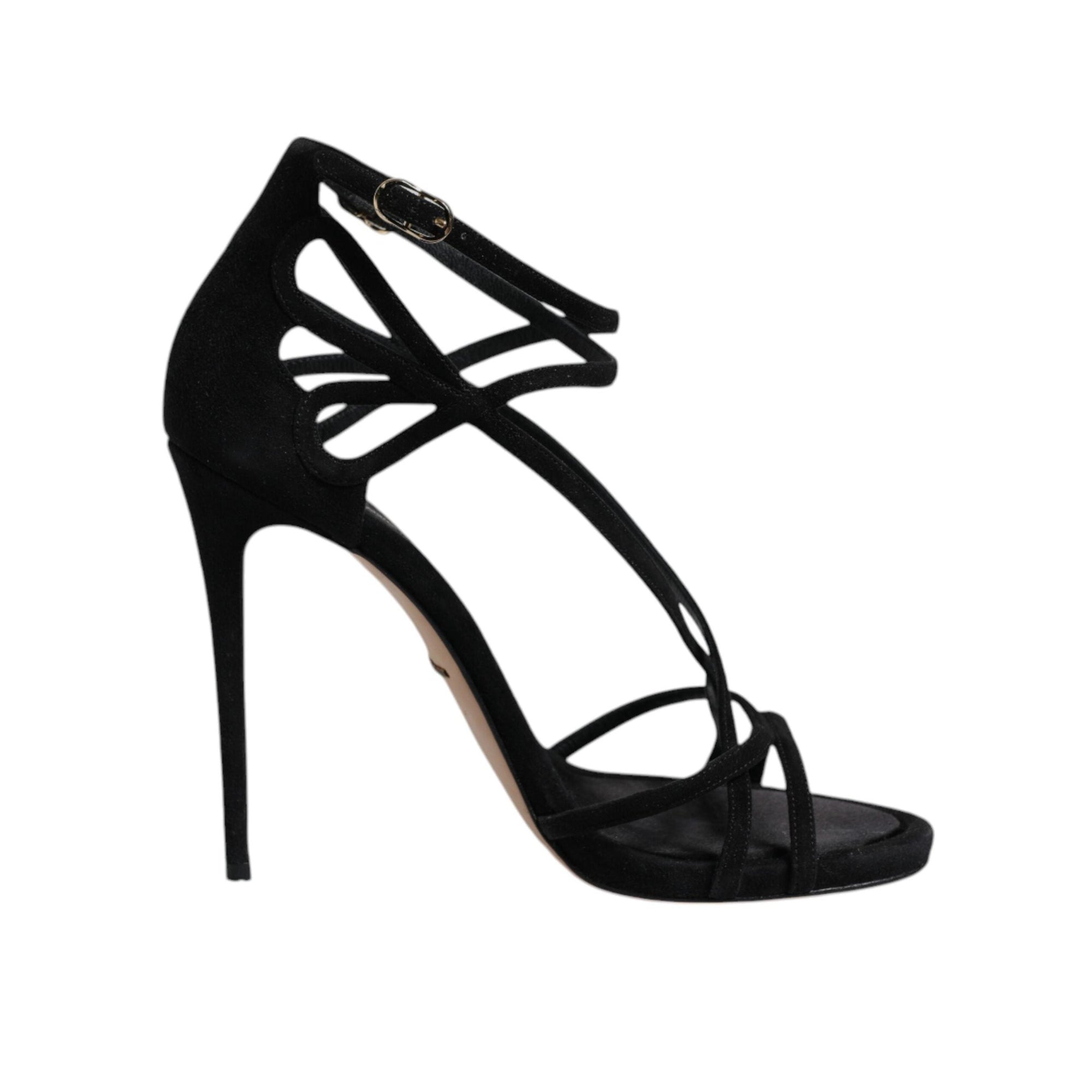 Dolce &amp; Gabbana Black Leather Stiletto Heels Sandals Shoes