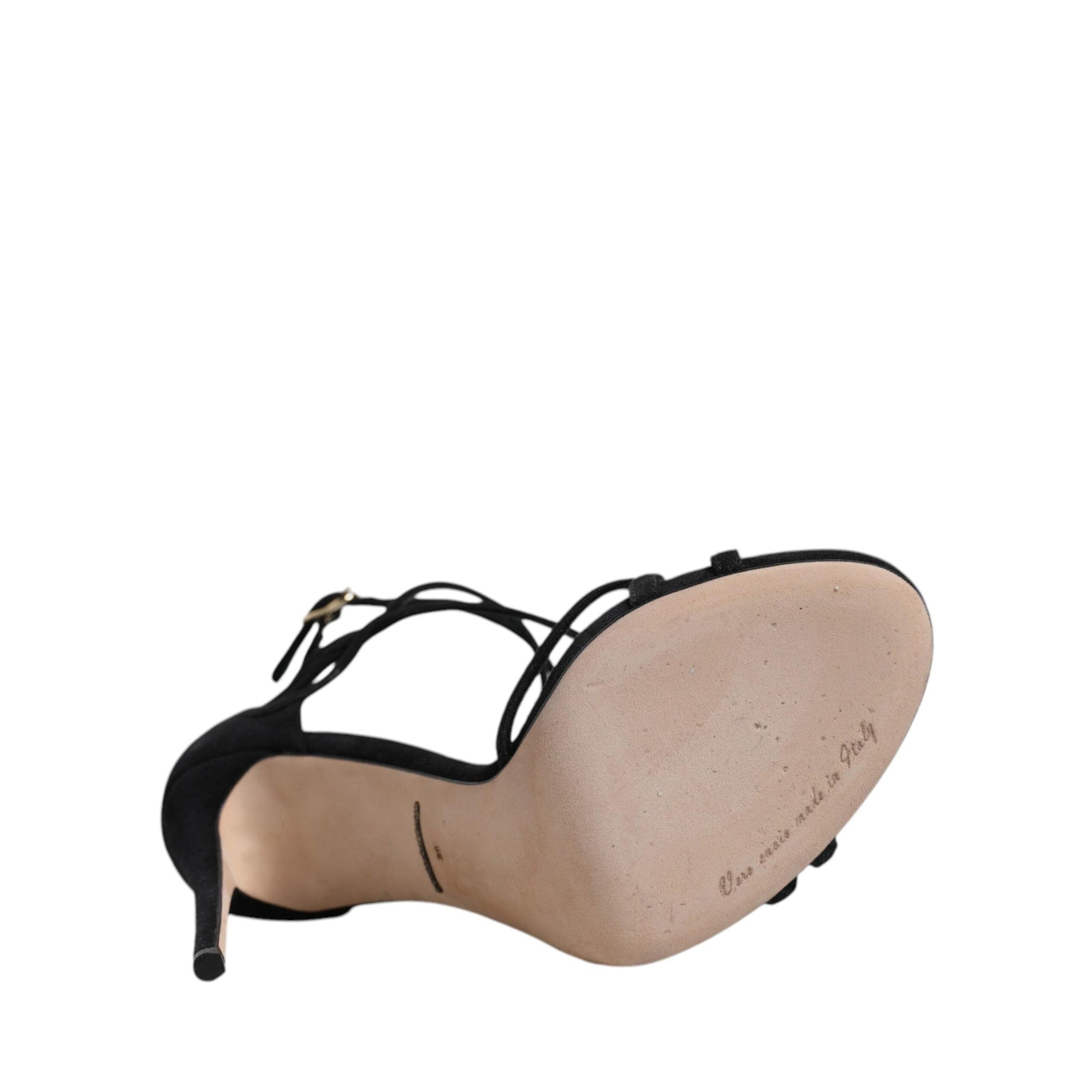 Dolce &amp; Gabbana Black Leather Stiletto Heels Sandals Shoes