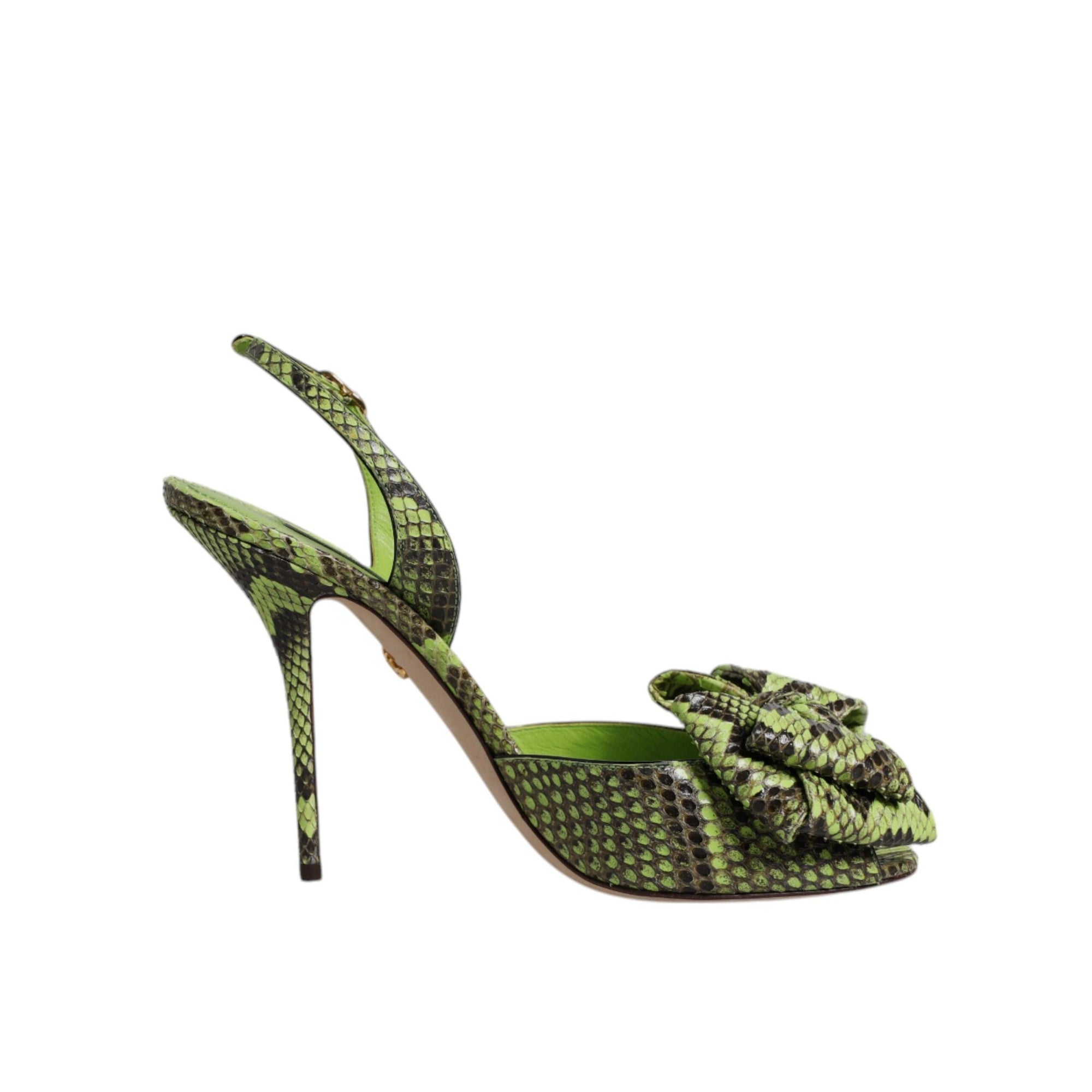 Dolce &amp; Gabbana Green Python Leather Heels Sandals Shoes