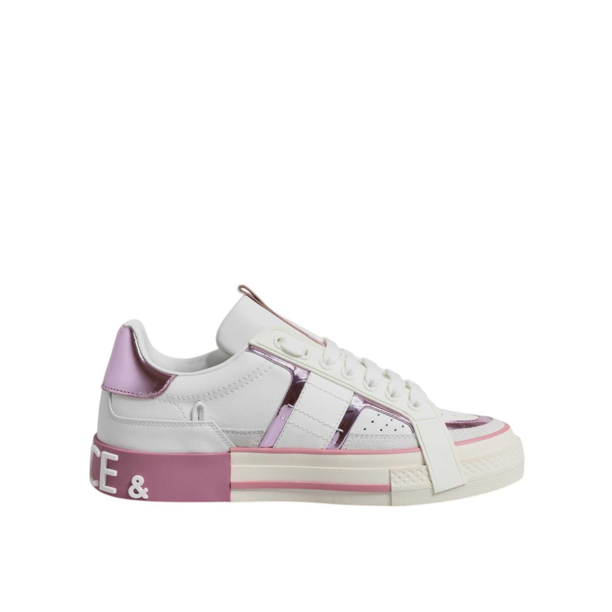 Dolce &amp; Gabbana White Pink Leather Low Top Sneakers Shoes