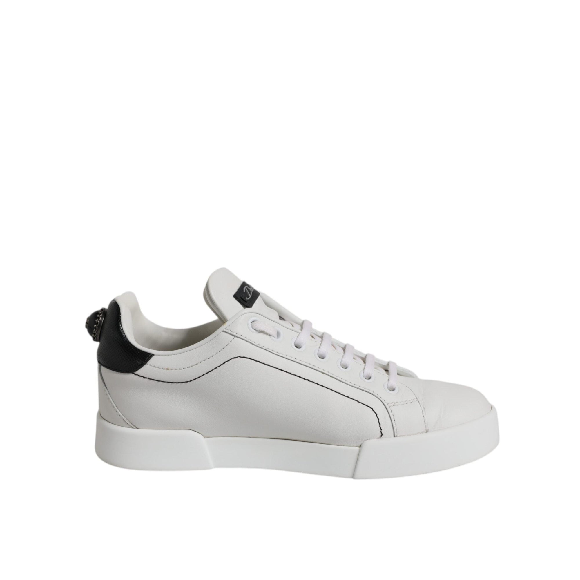 Dolce &amp; Gabbana White Black Leather Low Top Sneakers Shoes