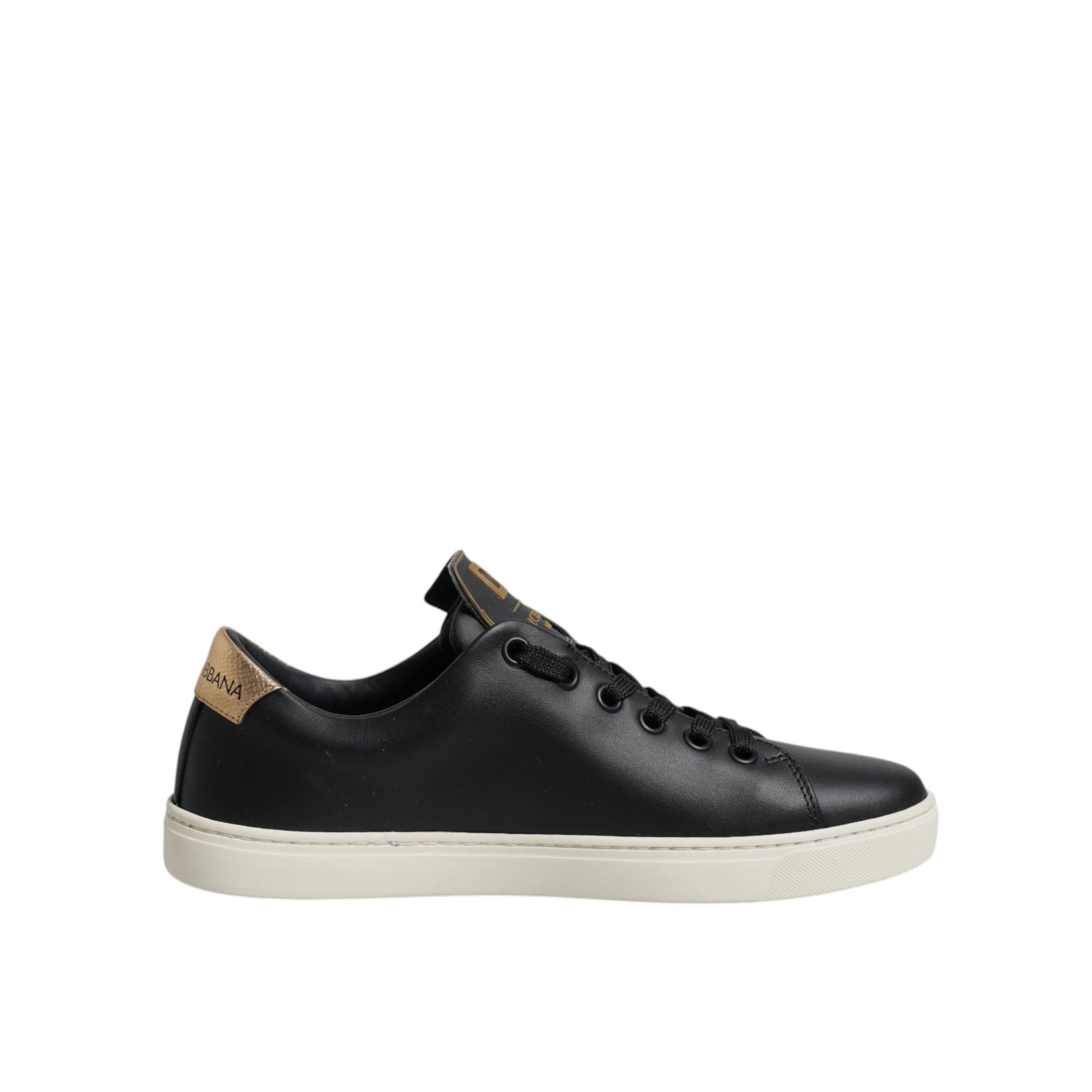Dolce &amp; Gabbana Black Leather Gold Red Heart Sneakers Shoes