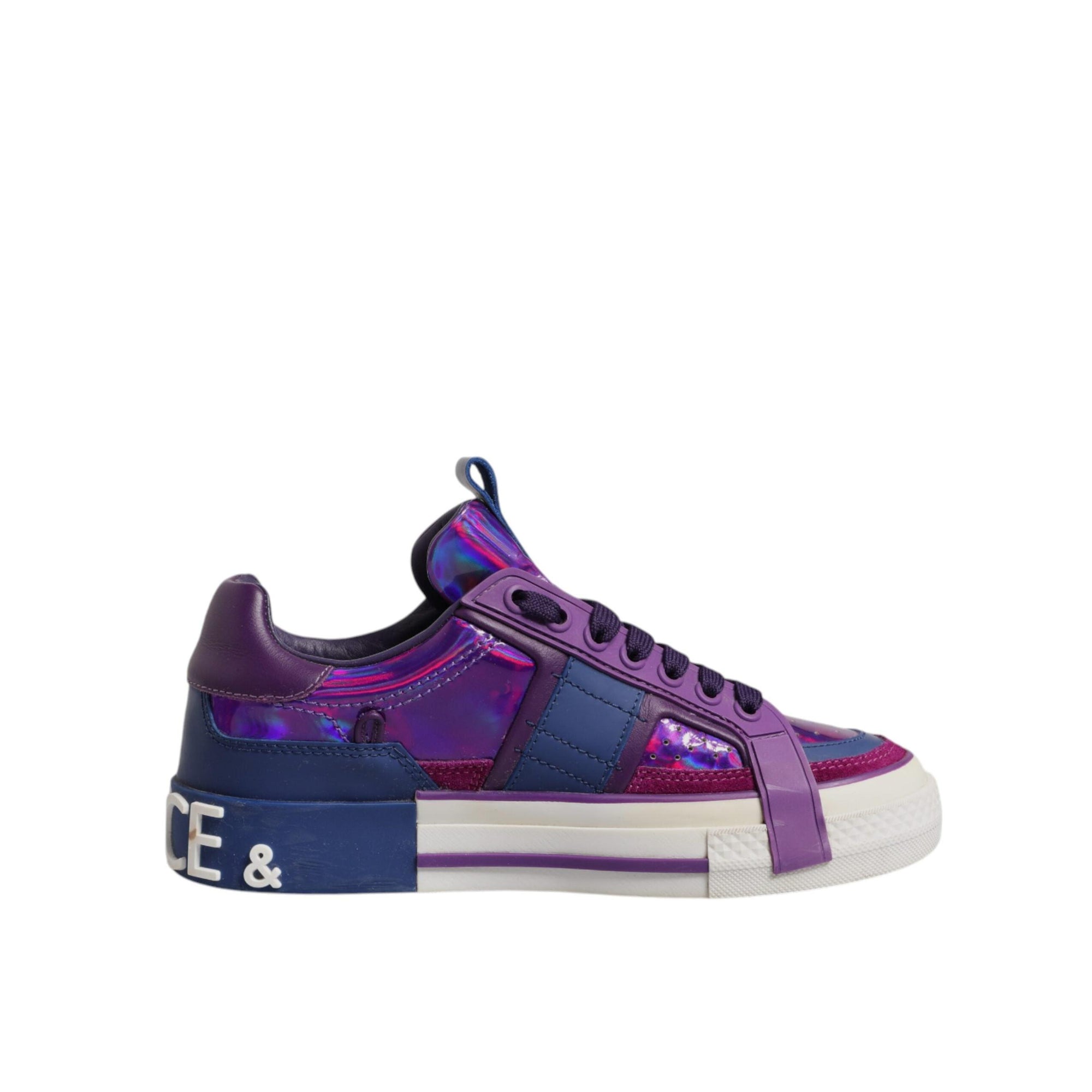 Dolce &amp; Gabbana Purple Leather DG Logo Low Top Sneakers Shoes