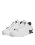 Dolce & Gabbana White Gray Leather Low Top Sneakers Shoes