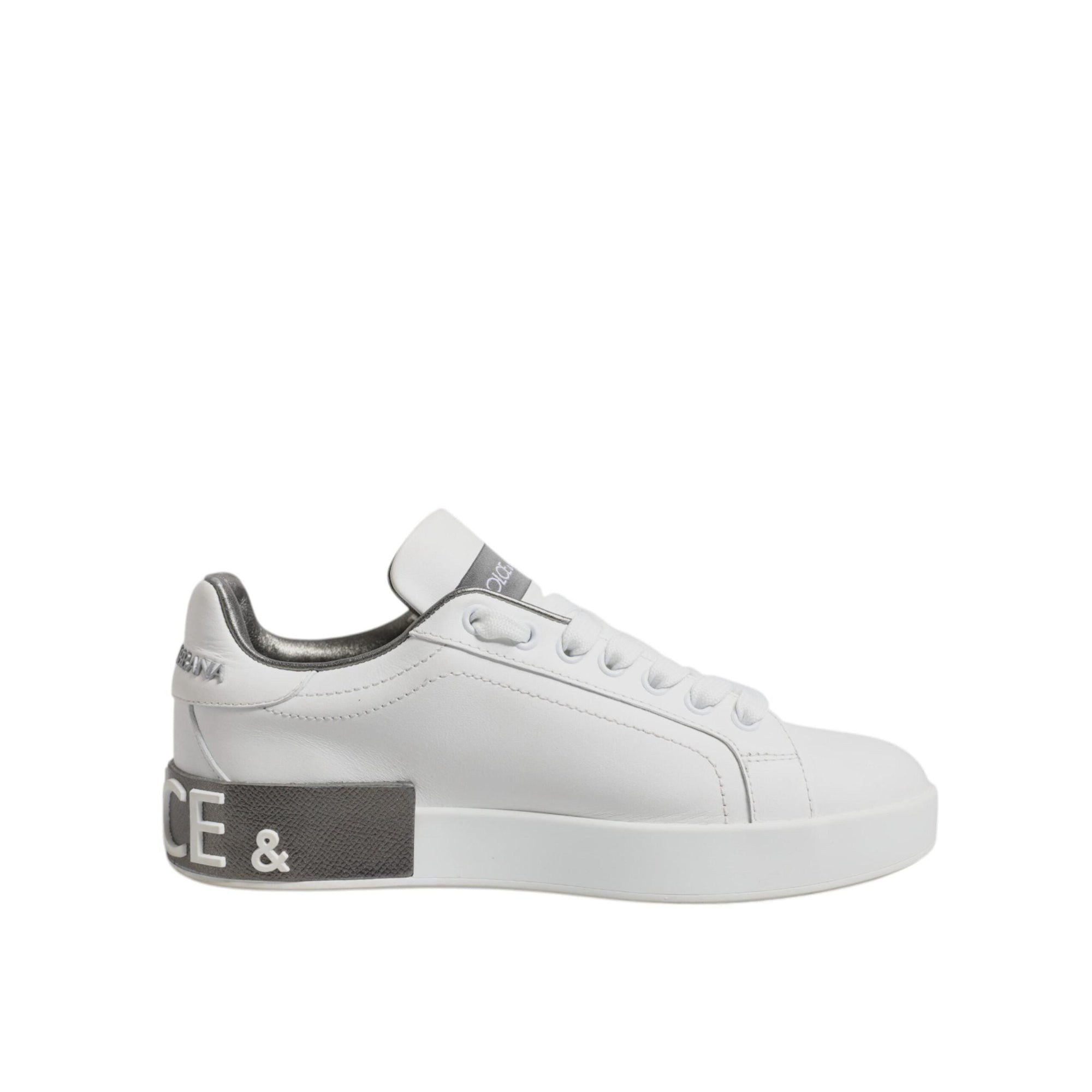 Dolce &amp; Gabbana White Gray Leather Low Top Sneakers Shoes