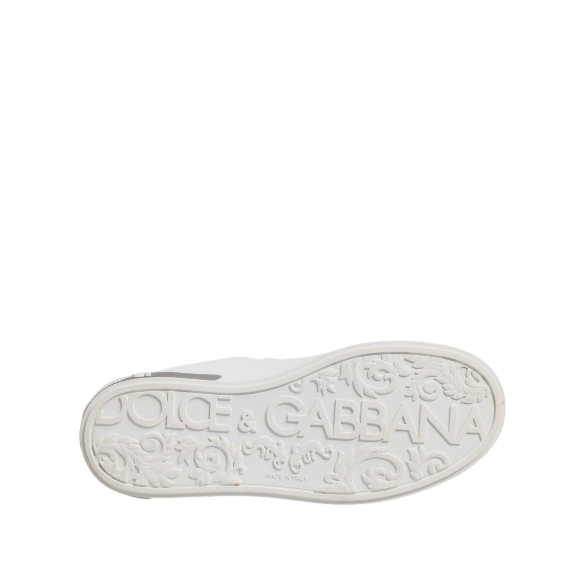 Dolce &amp; Gabbana White Gray Leather Low Top Sneakers Shoes