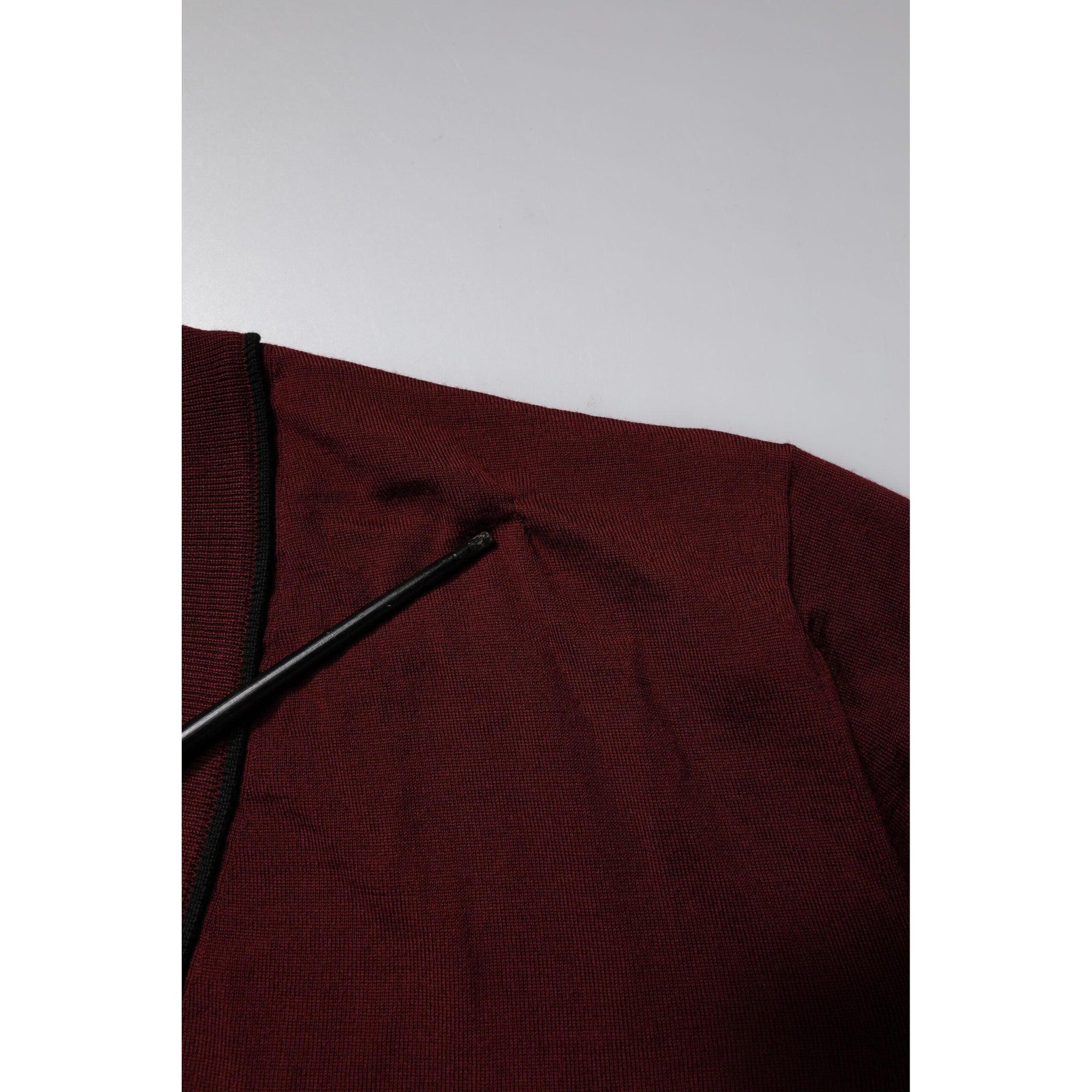 Dolce &amp; Gabbana Maroon Cashmere V-neck Men Pullover Sweater