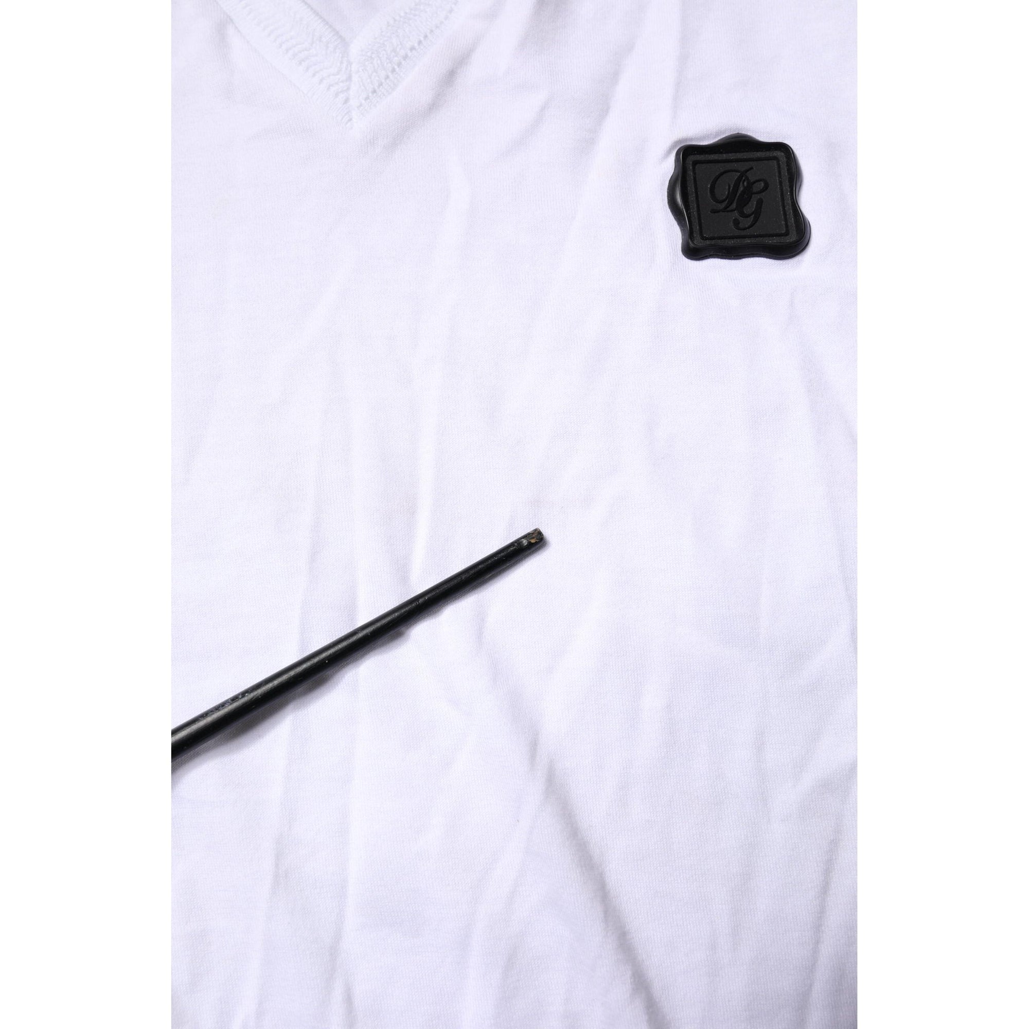Dolce &amp; Gabbana White Cotton Logo Patch V-neck Tee T-shirt