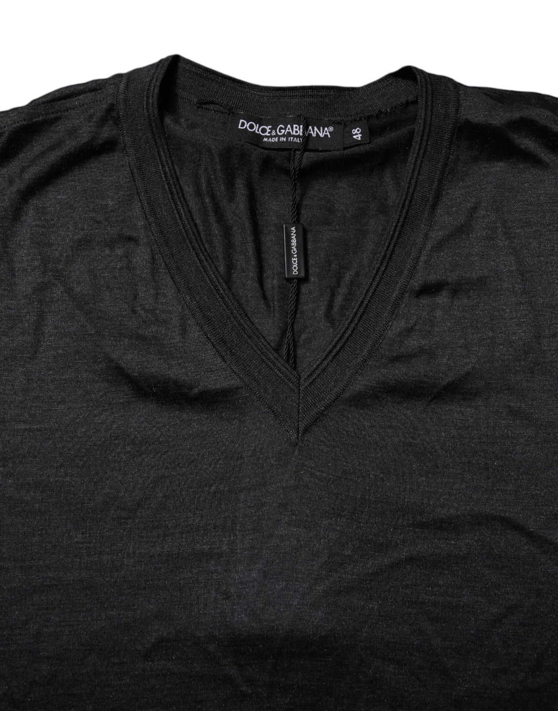 Dolce & Gabbana Dark Gray Silk V-neck Short Sleeves T-shirt