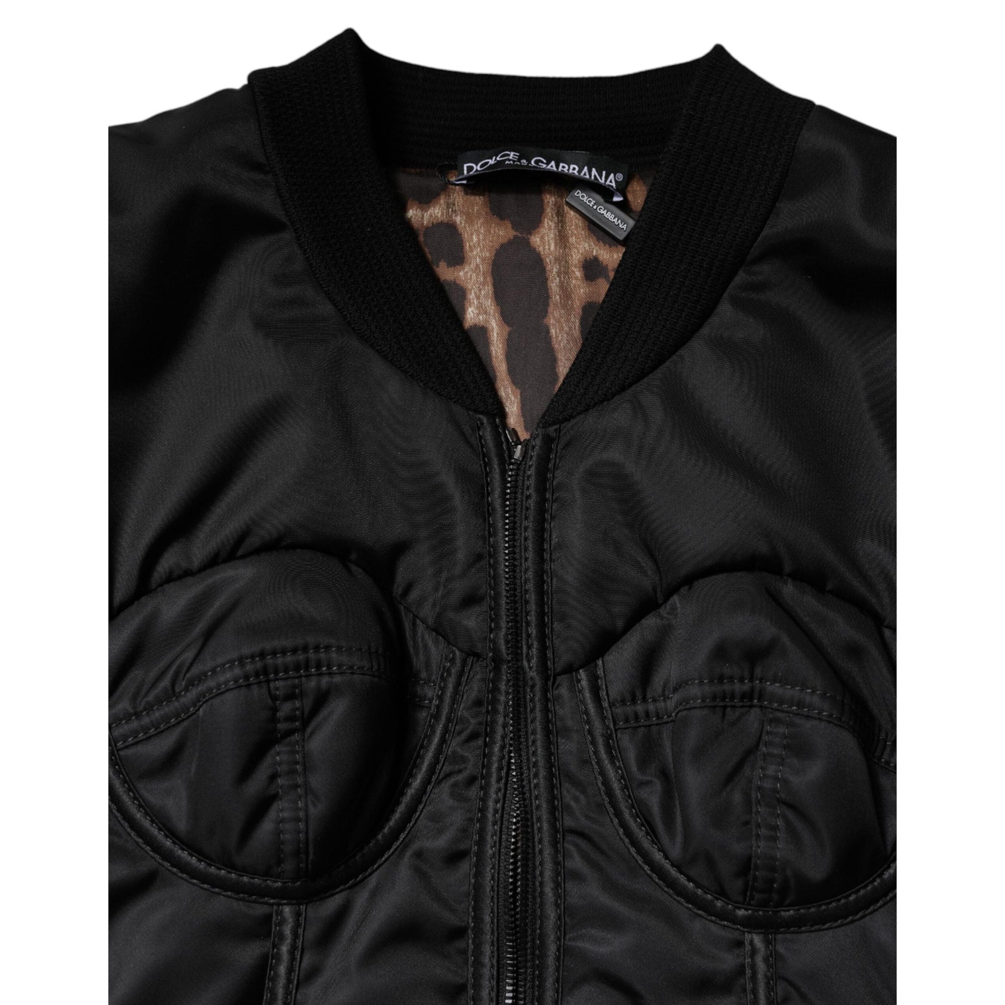 Dolce &amp; Gabbana Black Nylon Full Zip Bustier Corset Jacket