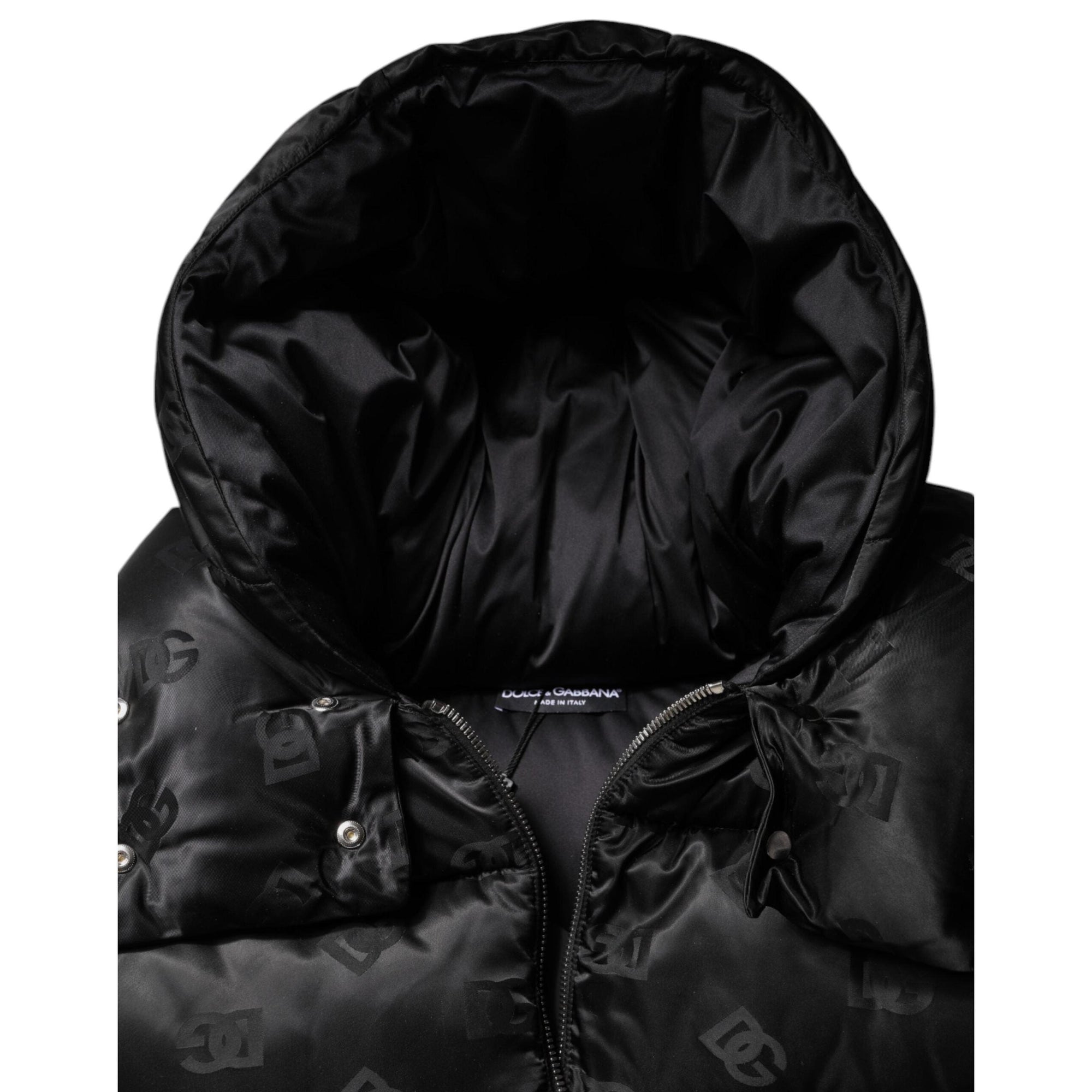 Dolce &amp; Gabbana Black Padded Puffer Hooded Full Zip Cropped Jacket