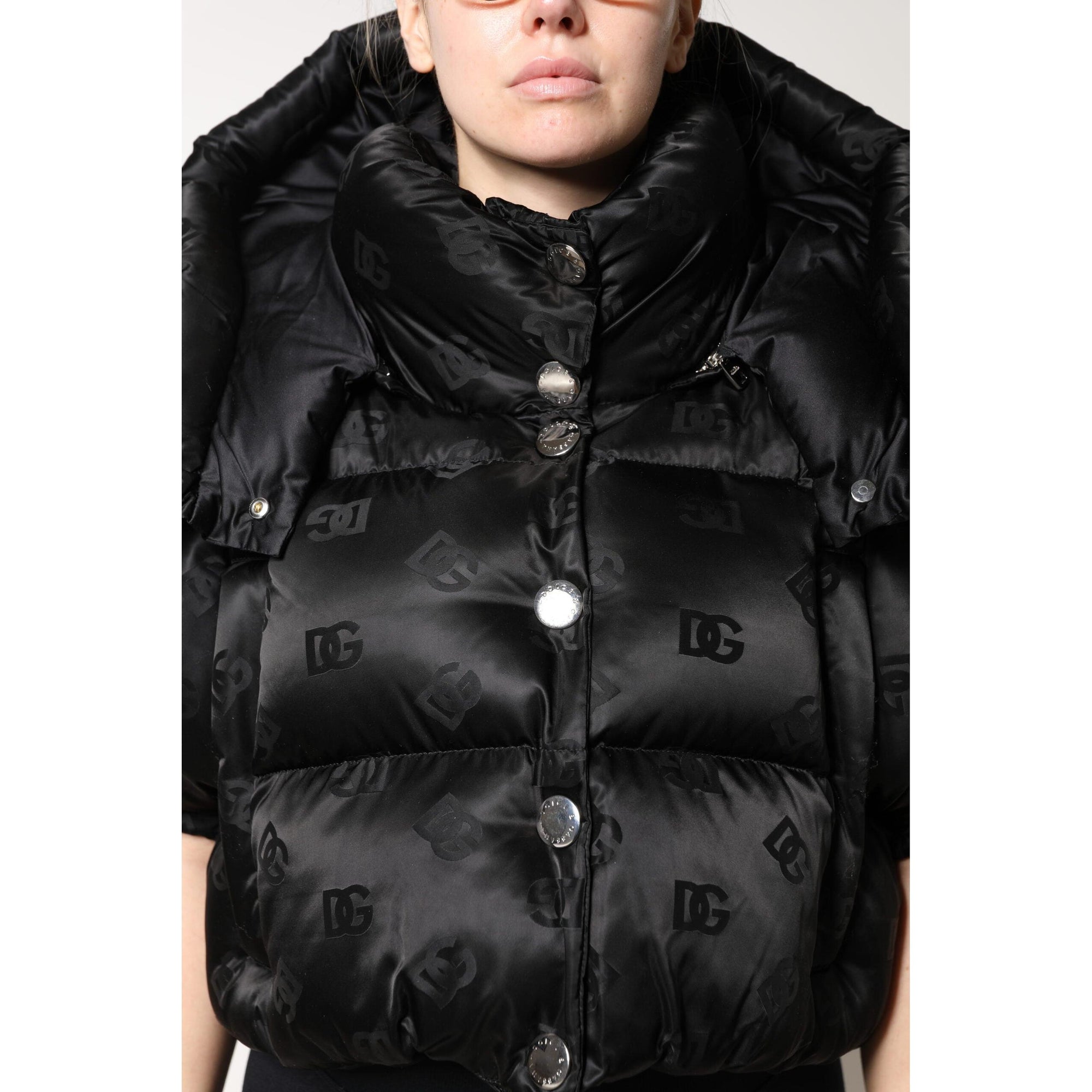 Dolce &amp; Gabbana Black Padded Puffer Hooded Full Zip Cropped Jacket