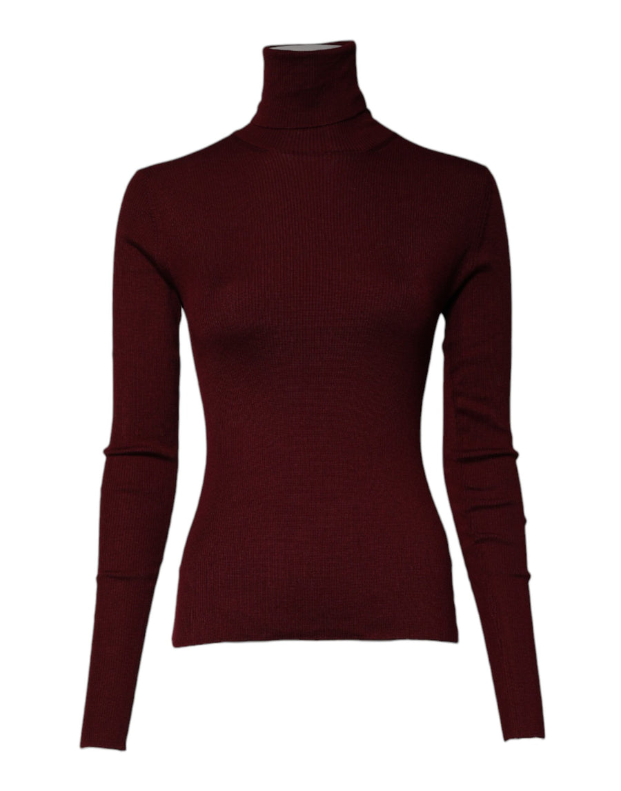 Dolce & Gabbana Burgundy Long Sleeves Turtleneck Slim Sweater