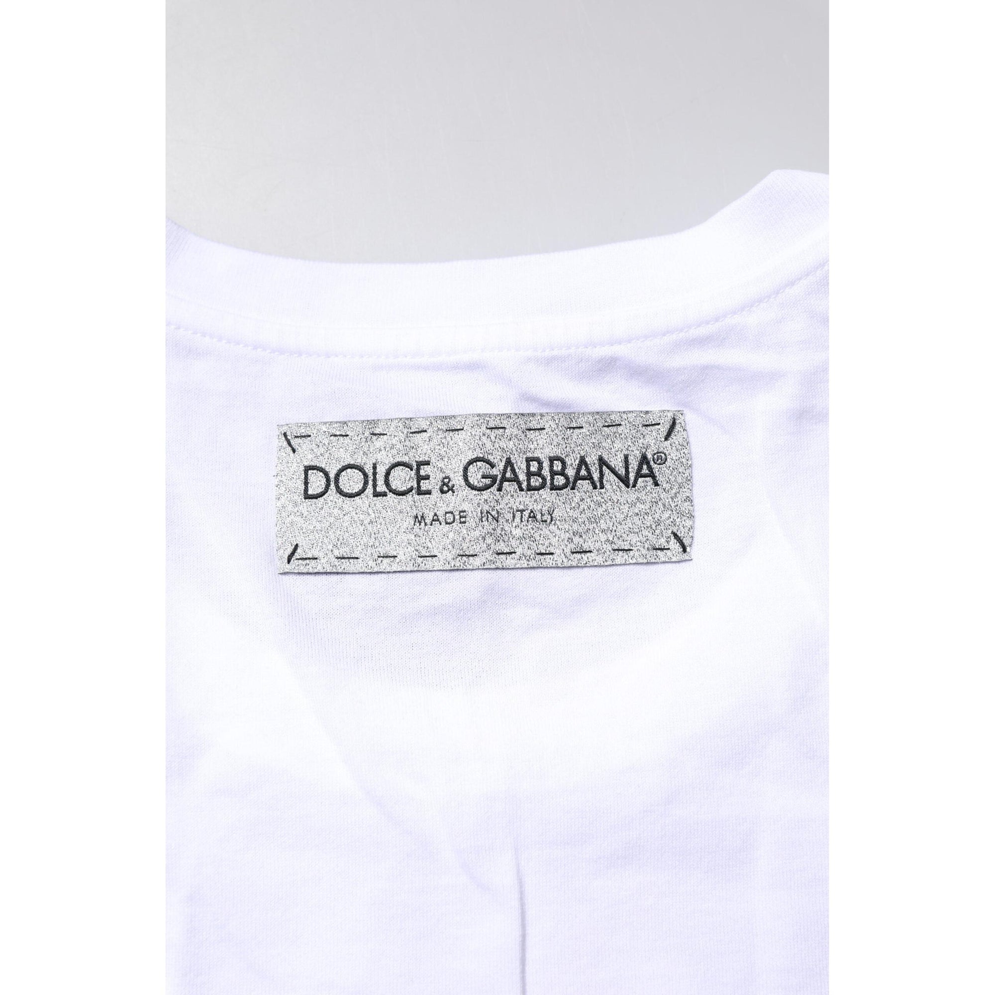 Dolce &amp; Gabbana White Cotton Printed Round Neck Top T-shirt