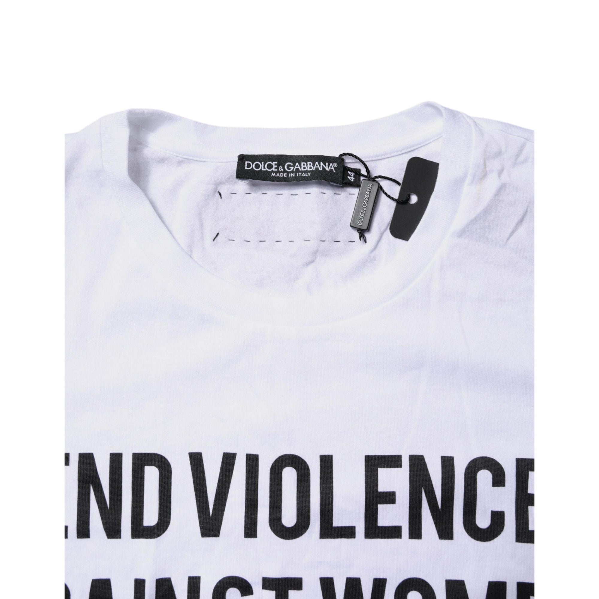 Dolce &amp; Gabbana White Cotton Printed Round Neck Top T-shirt