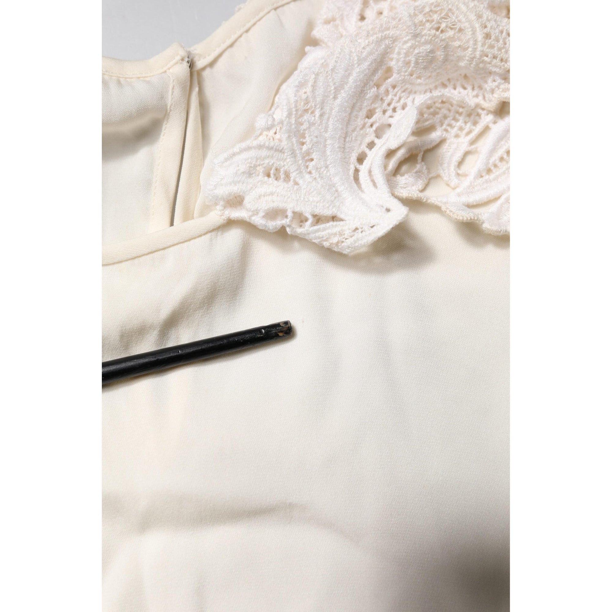 Dolce &amp; Gabbana Cream Floral Lace Long Sleeves Blouse Top