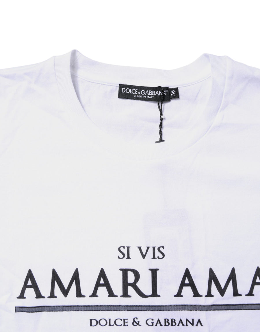Dolce & Gabbana White Cotton Printed Round Neck Top T-shirt