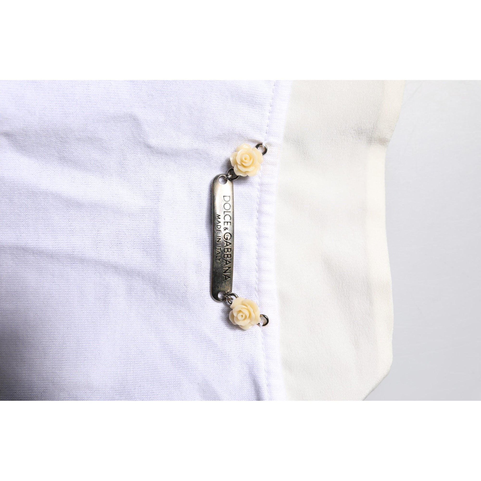 Dolce &amp; Gabbana White Cotton Silk Blend Ascot Collar T-shirt